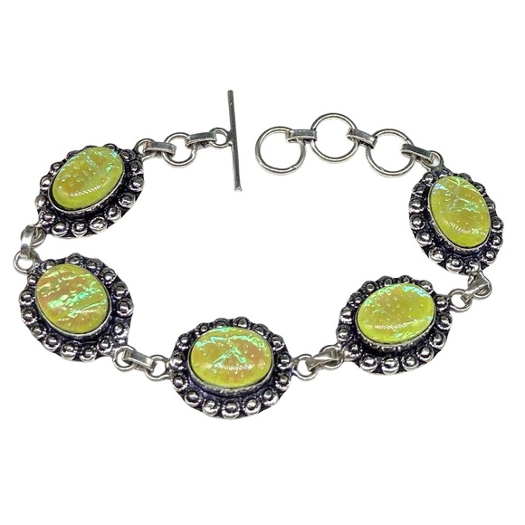 Jewelry - Yellow Triplet Opal Bracelet 925 Sterling Silver Overlay Toggle Chain Link Boho